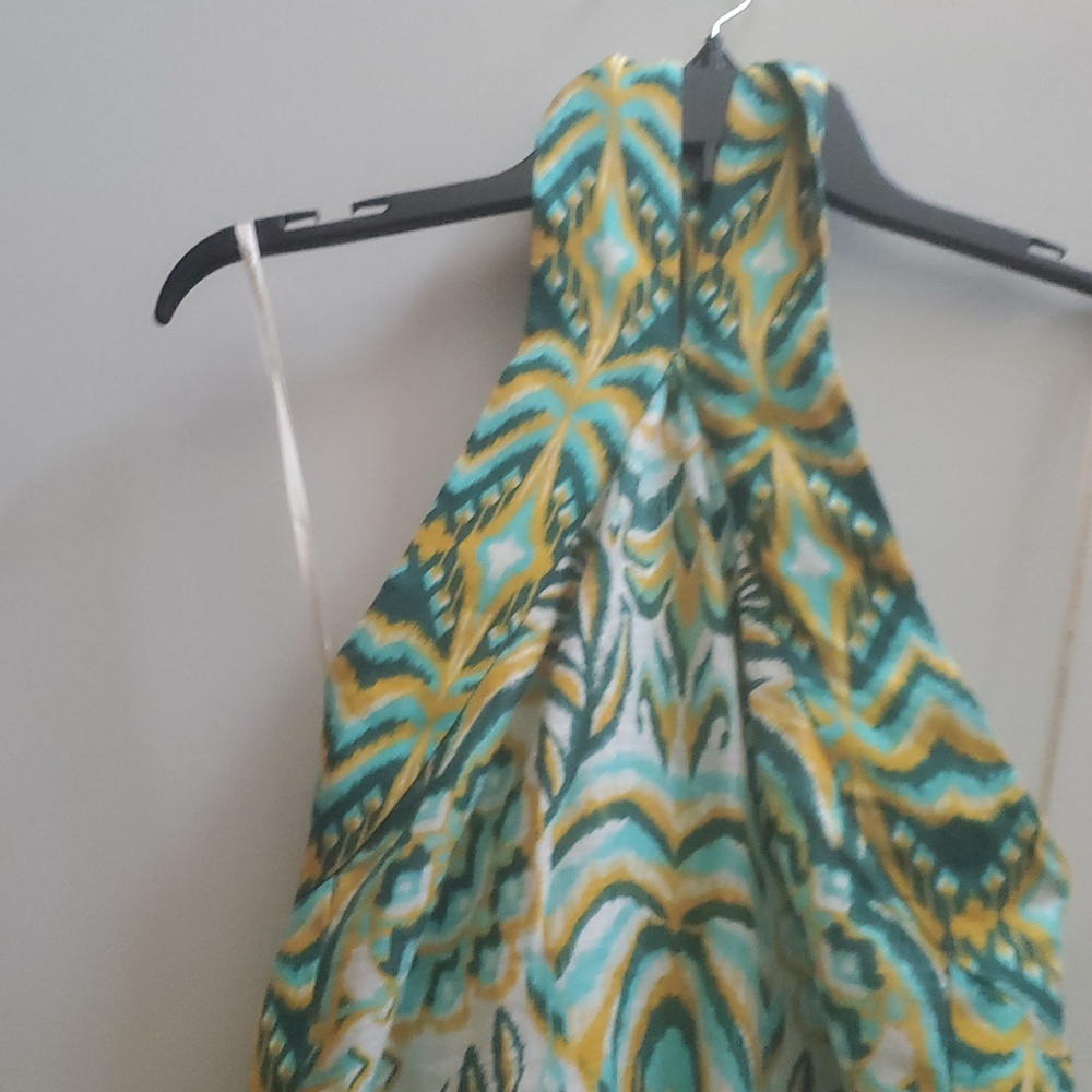 FARM RIO HALTER NECK TROPICAL LINEN MAXI SUNDRESS IN GREEN / SIZE:LARGE - Picture 12 of 16